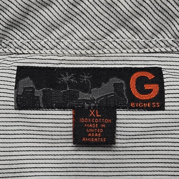 G by Guess Shirt Mens XL Gray Button Up Pinstripe Long Sleeve Pockets Western - Picture 12 of 14